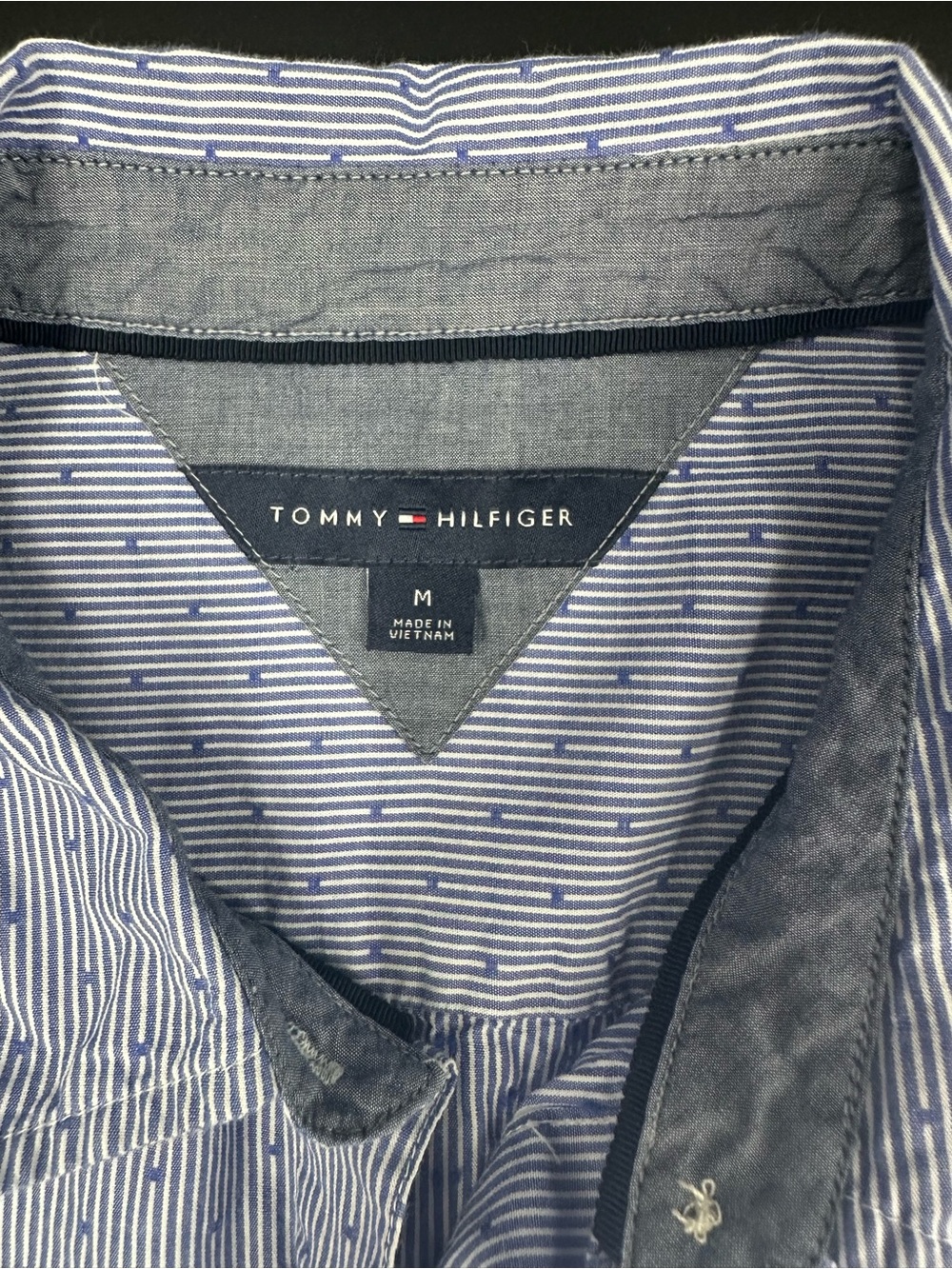 Tommy Hilfiger Blue Stripe Button Front Shirt Medium 100% Cotton Preppy 1268 - Picture 8 of 9